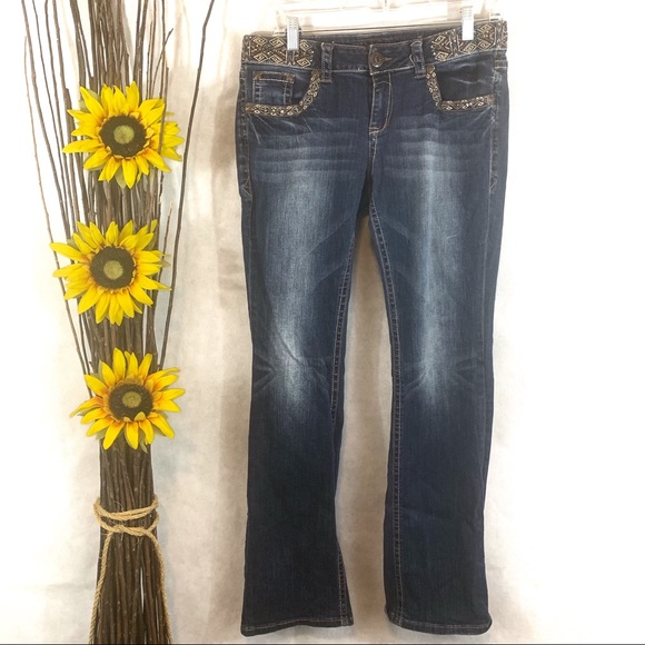 Grace in LA Denim - Grace in LA Boho Jeweled Bootcut Jeans